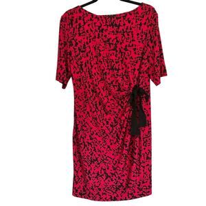 Just...Taylor Pink and Black Printed Side Tie Short Sleeve Dress Size 14